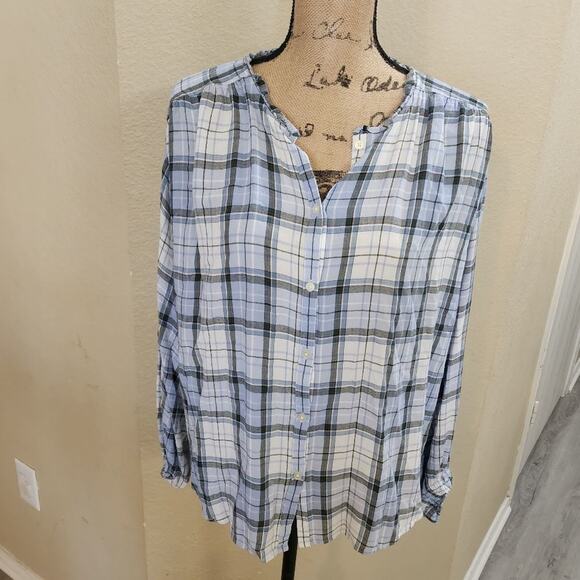 Loft plaid long‎ sleeve prairie button down shirt size large - Picture 1 of 6